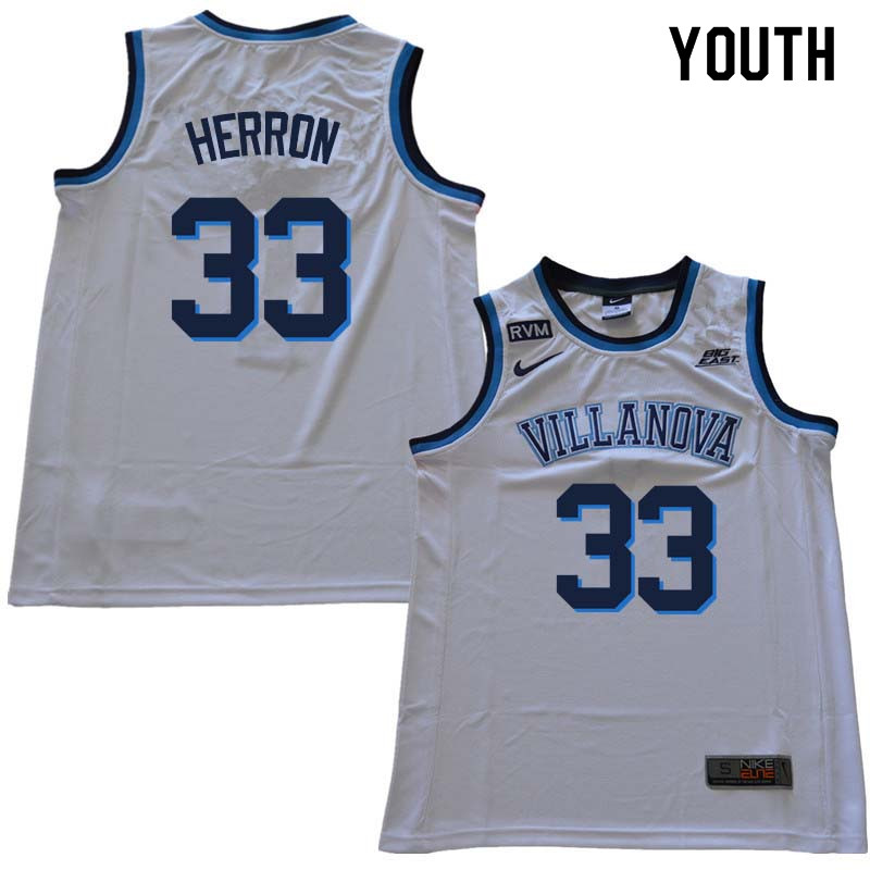 2018 Youth #33 Keith Herron Willanova Wildcats College Basketball Jerseys Sale-White